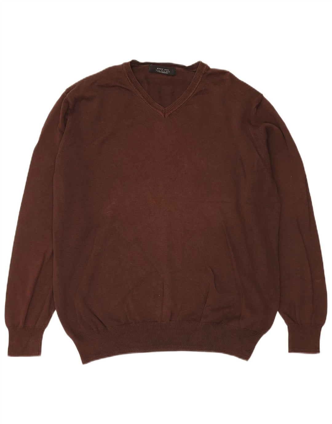 Zara Herre V-hals sweater XL brun bomuld