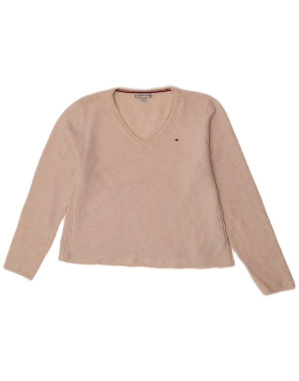 Tommy Hilfiger Dame Crop V-hals sweater UK 18 XL Off White Uld
