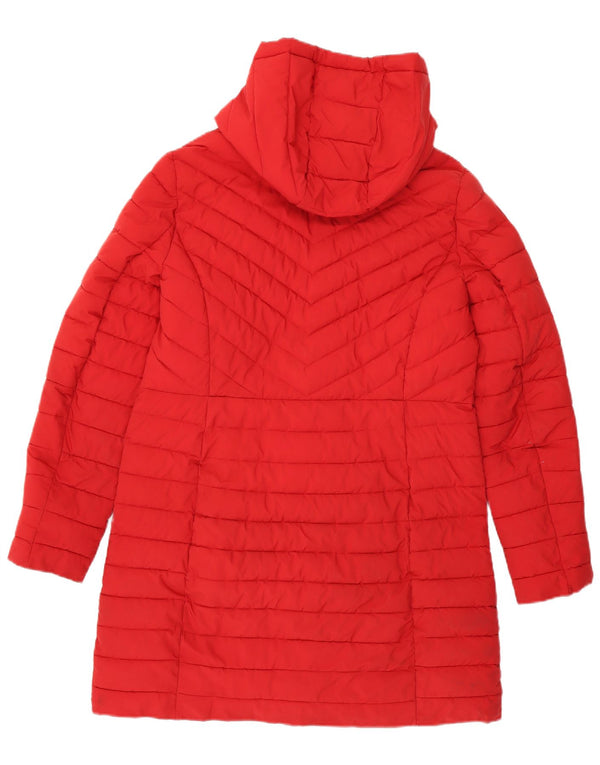 Dkny Dame Hætte Polstret Frakke UK 16 Stor Rød Polyester