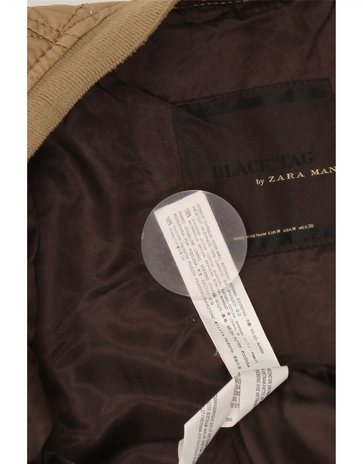 Zara Herre Bomber Jacket UK 38 Medium Beige Bomuld