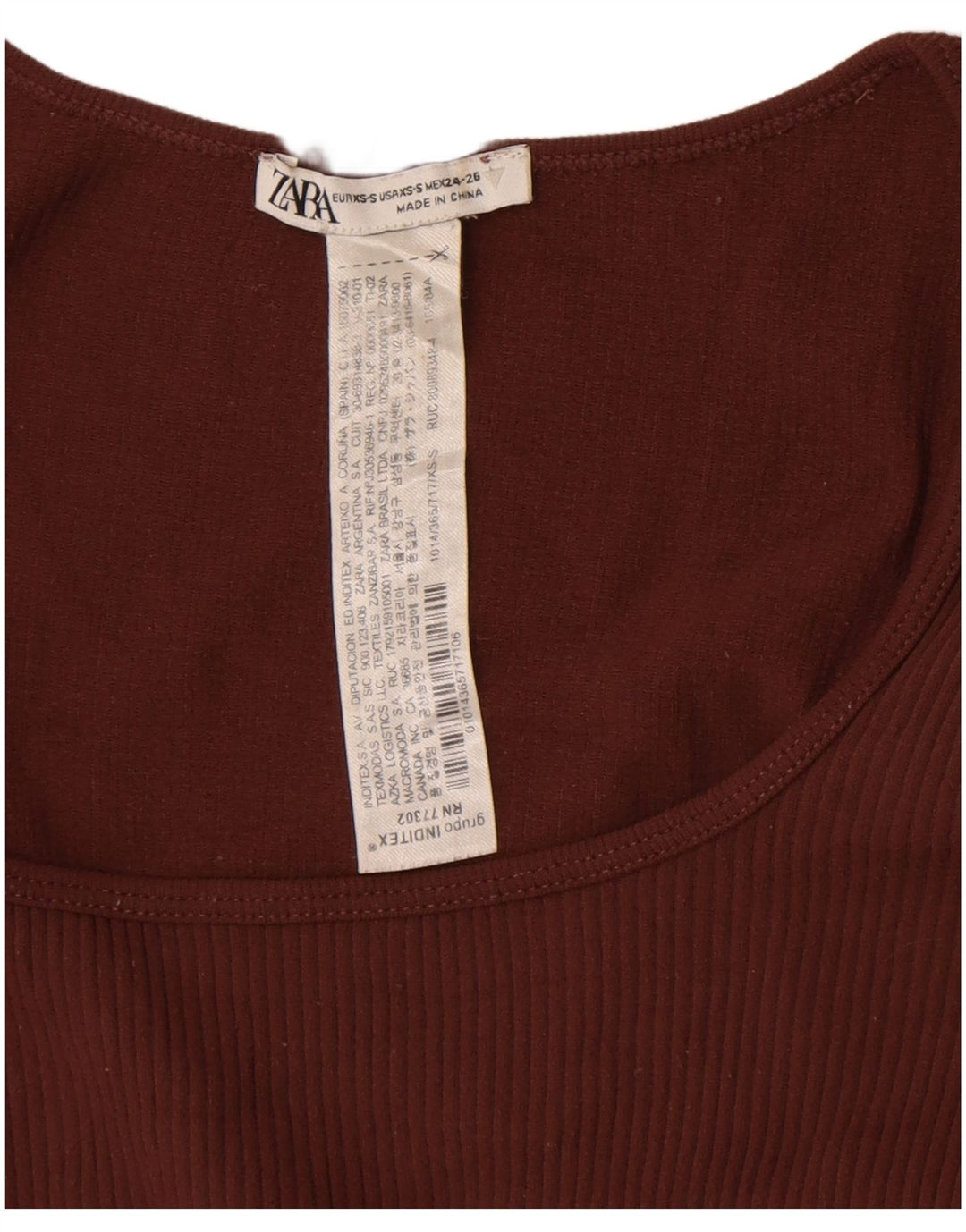 Zara Womens Crop Top Langærmet UK 4 XS Brun Polyamid