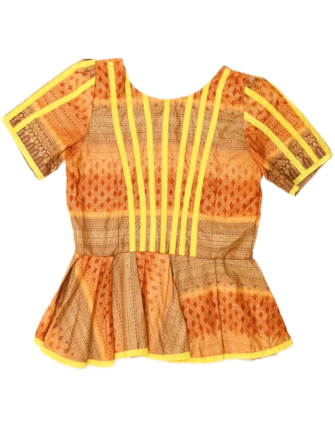 Vintage Damebluse Top UK 12 Medium Orange Geometrisk