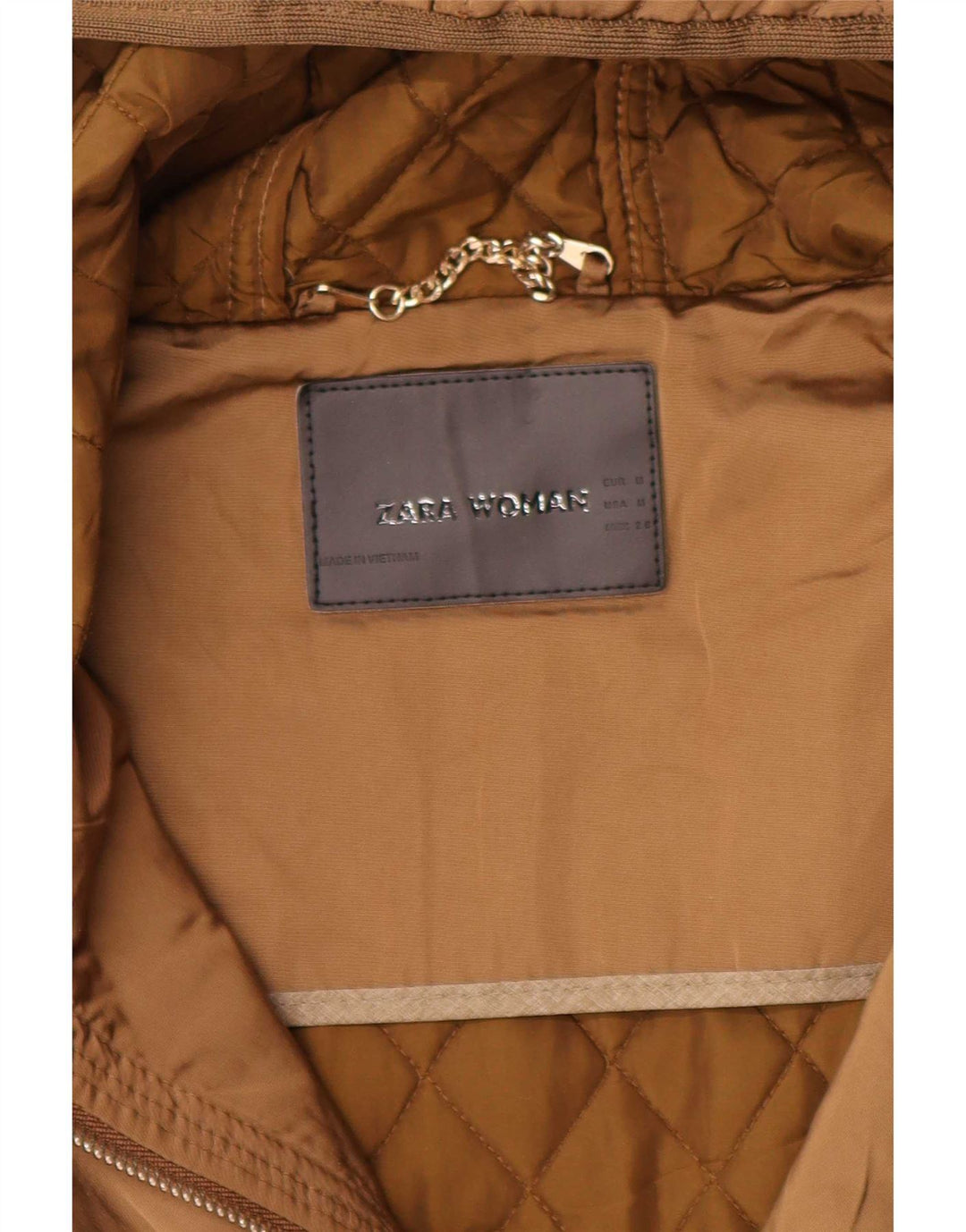 Zara Dame Hætte Quiltet Jakke UK 12 Medium Beige