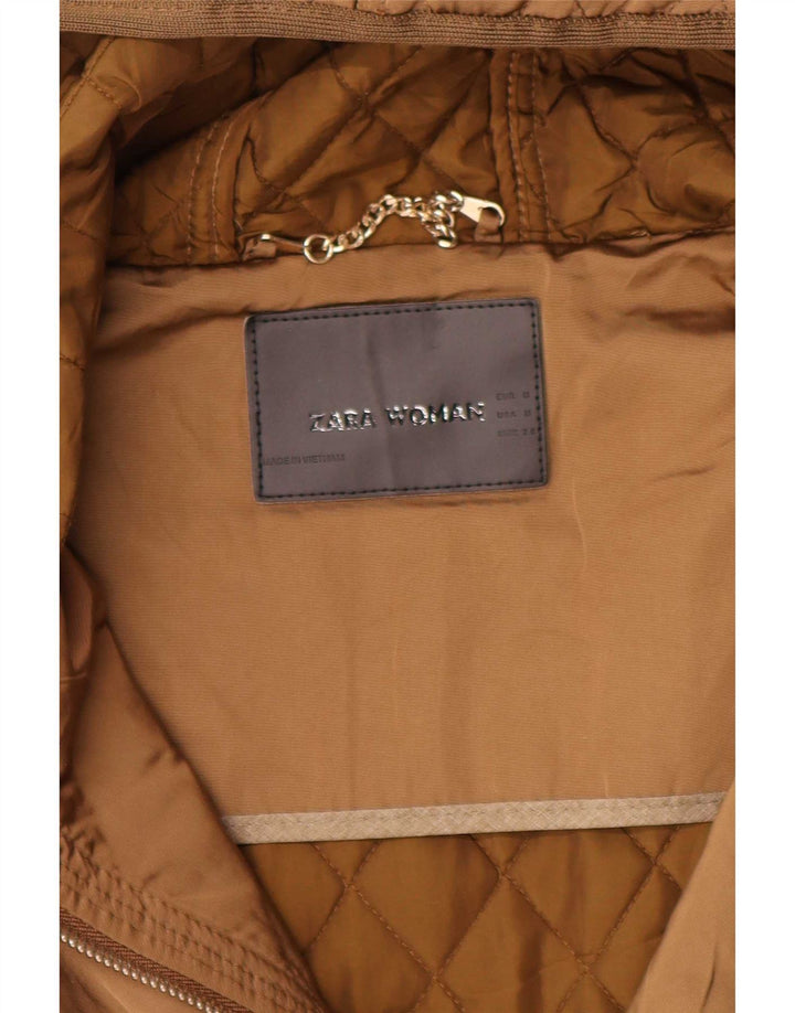 Zara Dame Hætte Quiltet Jakke UK 12 Medium Beige