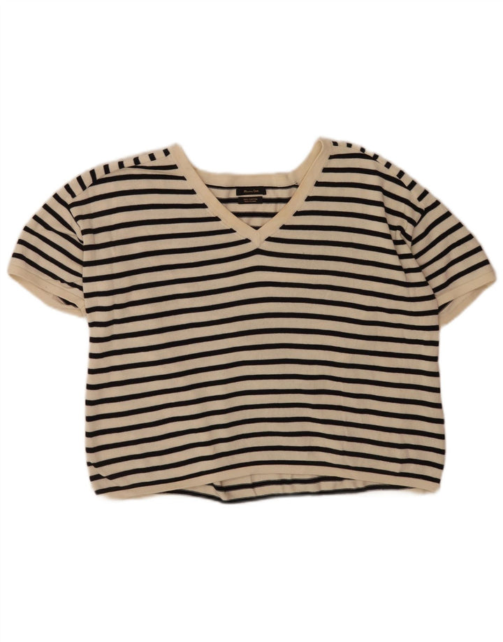Massimo Dutti Dame Crop T-Shirt Top UK 14 Medium Off White Stribet