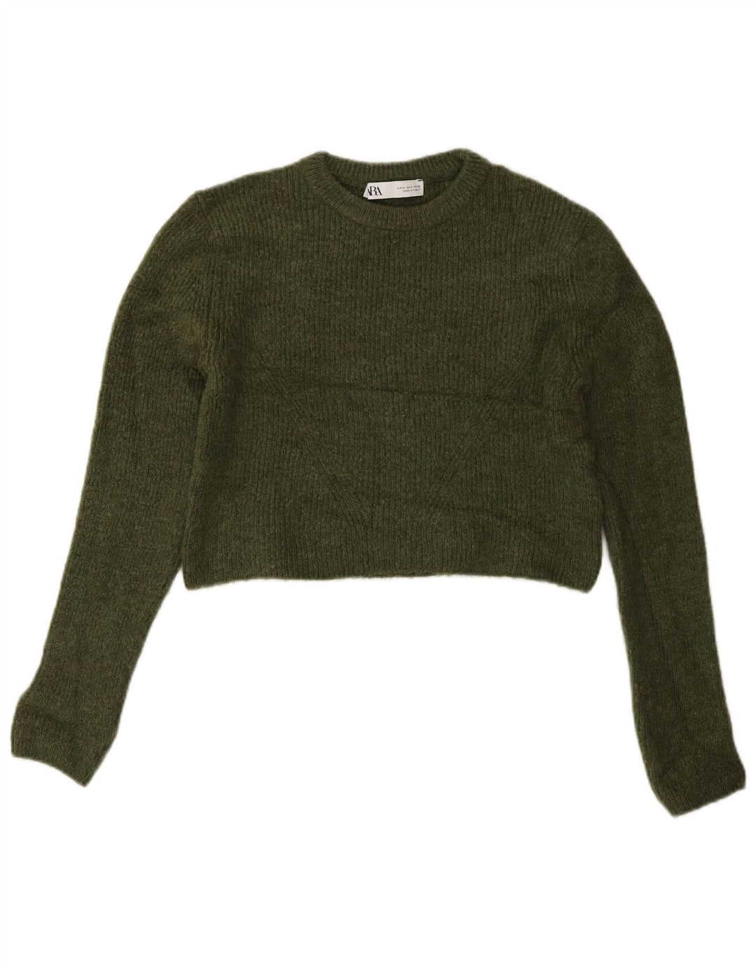 ZARA Womens Crop Crew Neck Jumper Sweater UK 8 Small Green Acryl
