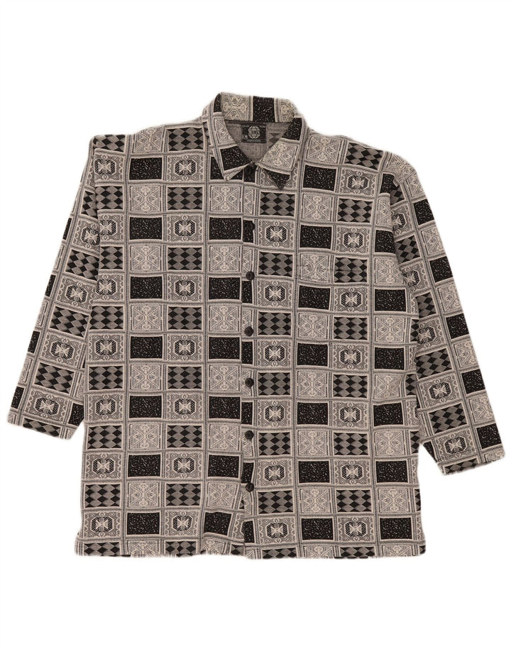 Vintage flannelskjorte til mænd, stor grå, geometrisk bomuld