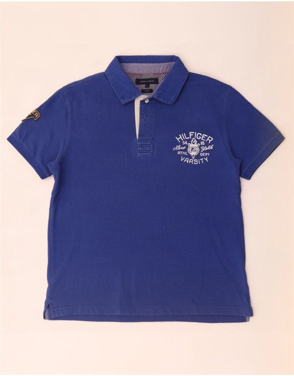 Tommy Hilfiger Herre Grafisk Slim Fit Rugby Polo Shirt XL Blå Bomuld