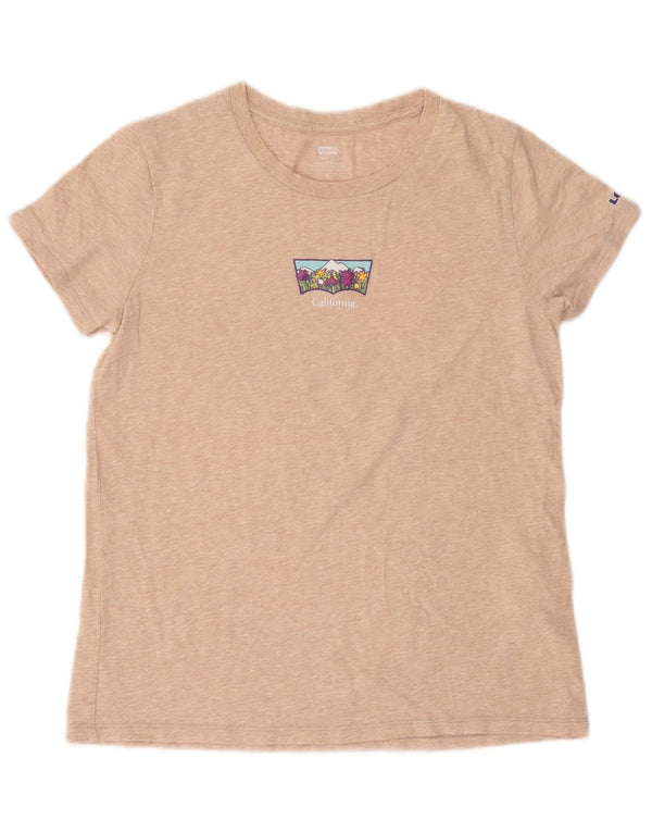 Levi's Grafisk T-shirt top til kvinder UK 12 Medium Beige Flecked Bomuld