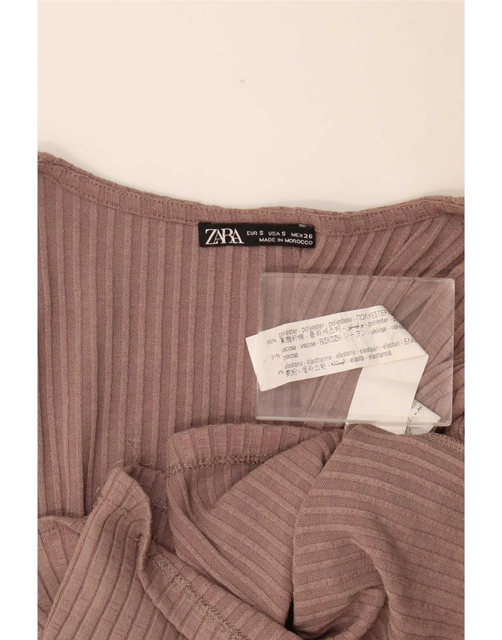 Zara Womens Crop Top Langærmet UK 8 Small Pink Polyester