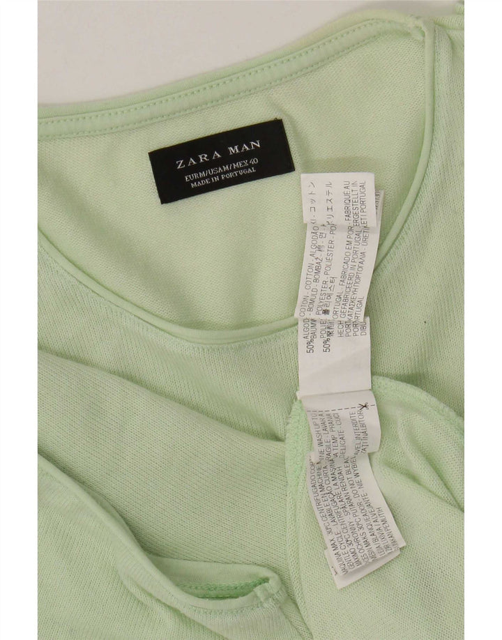 Zara Herre T-Shirt Top Medium Grøn Bomuld