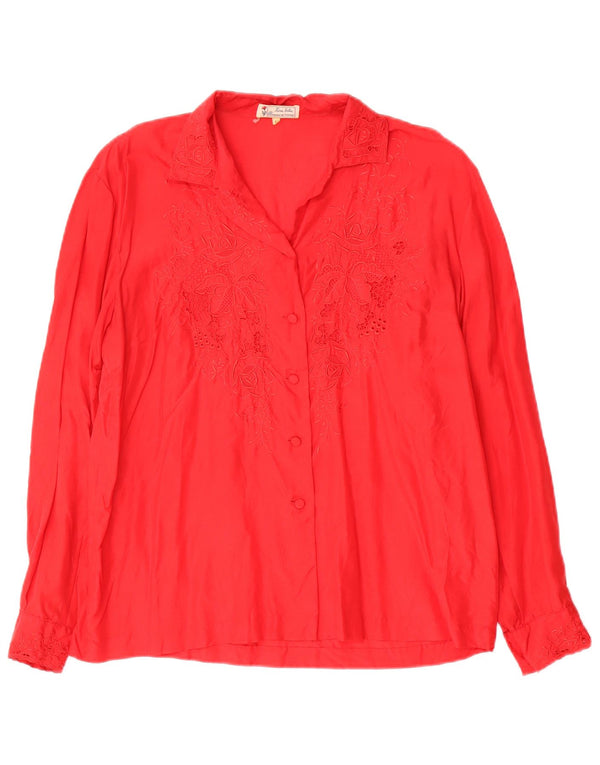 Vintage Dame Langærmet Regular Fit Skjorte UK 16 Large Red Floral Silk