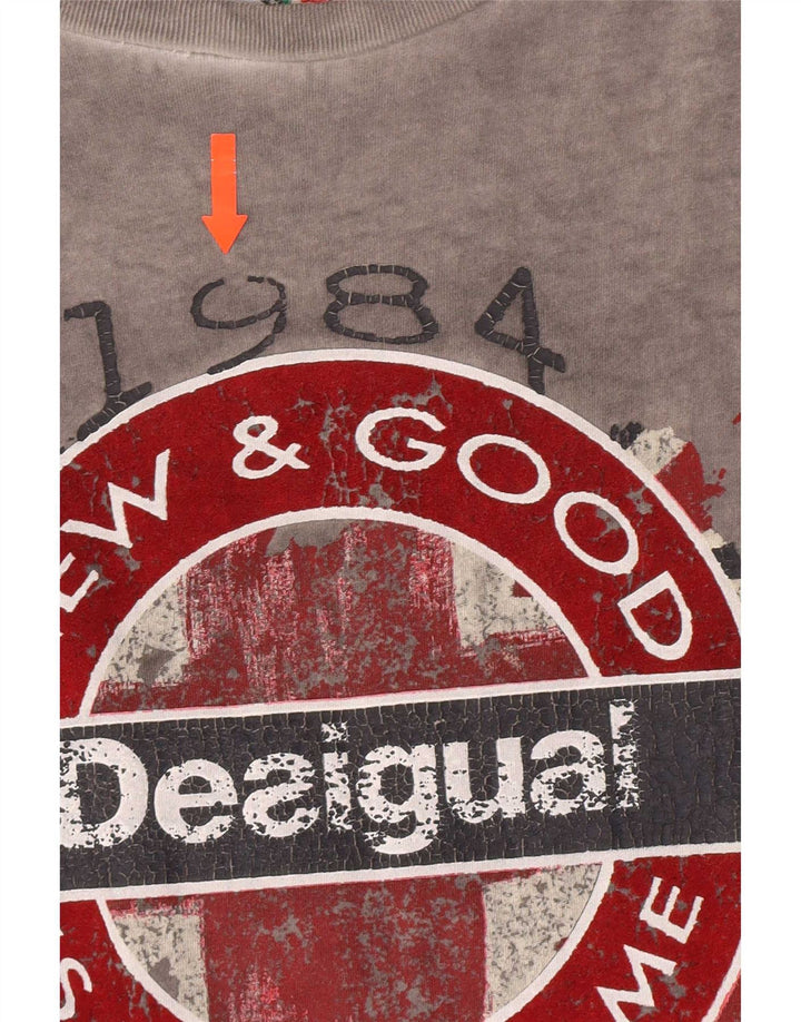 Desigual Herre grafisk T-shirt Top mellemgrå bomuld