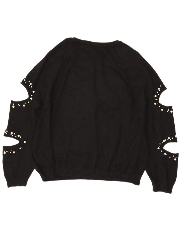 ZARA Dame Oversized Boat Neck Jumper Sweater UK 14 Medium Black