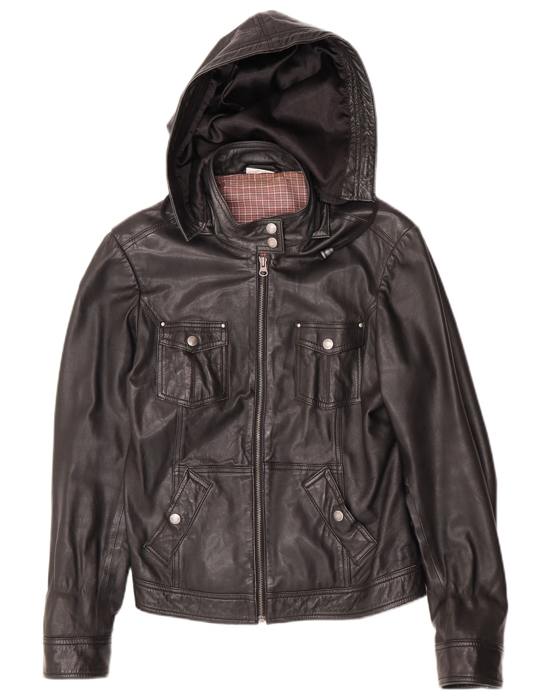 Street One Dame Hætte Læderjakke UK 14 Medium Sort Læder