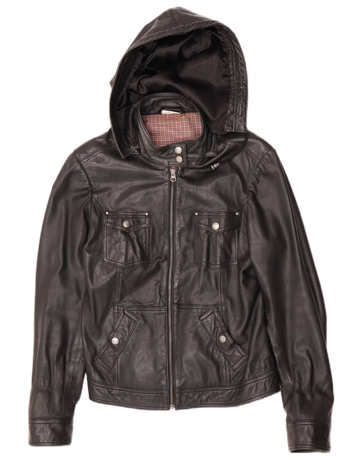 Street One Dame Hætte Læderjakke UK 14 Medium Sort Læder