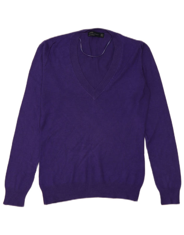 Zara Dame V-hals sweater UK 12 Medium Lilla Viscose