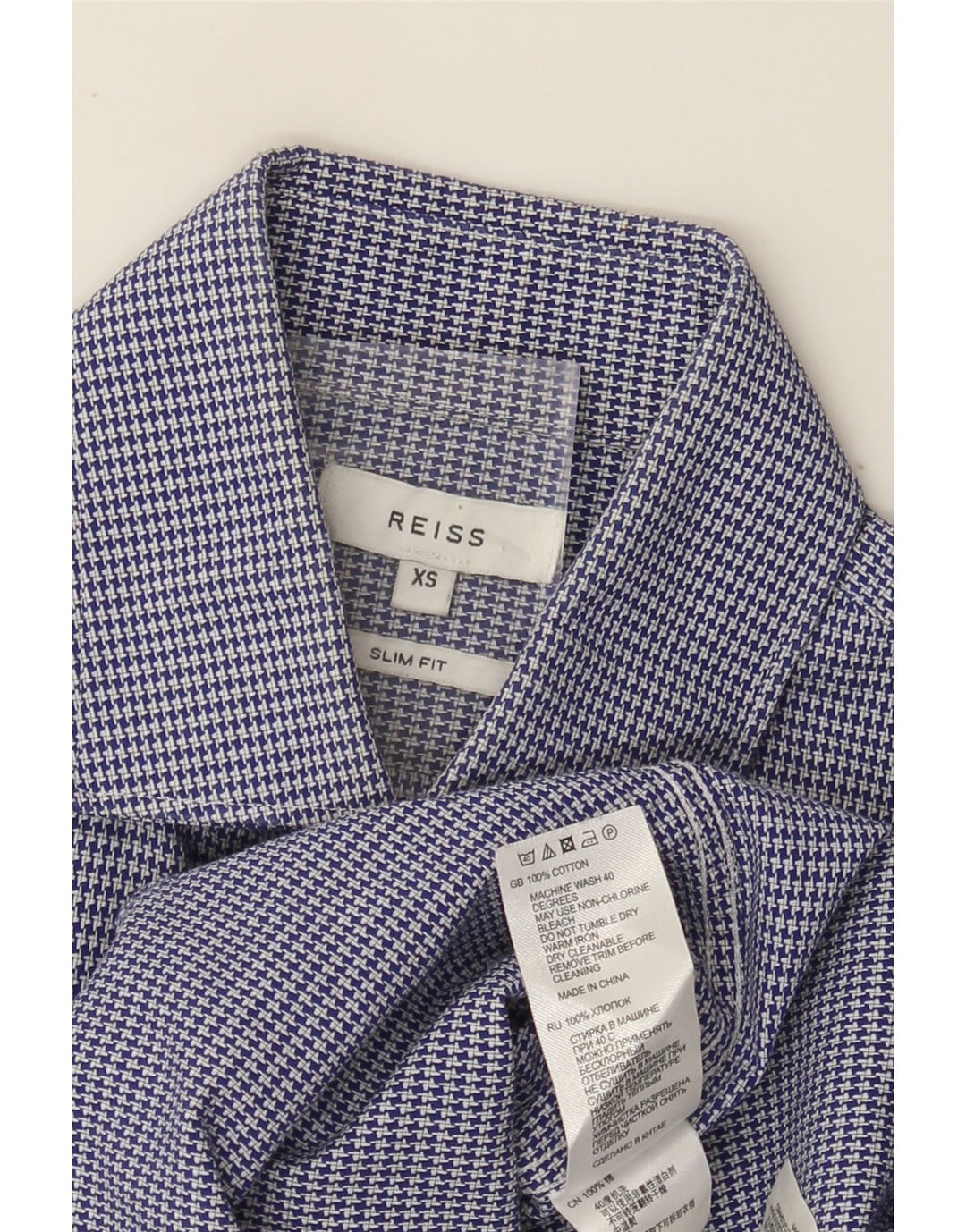 Reiss Slim Fit skjorte til mænd XS Blå Houndstooth Bomuld