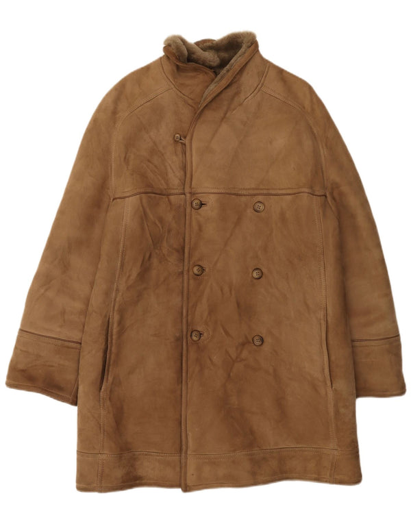 Vintage Shearling overfrakke til mænd IT 48 medium brunt læder
