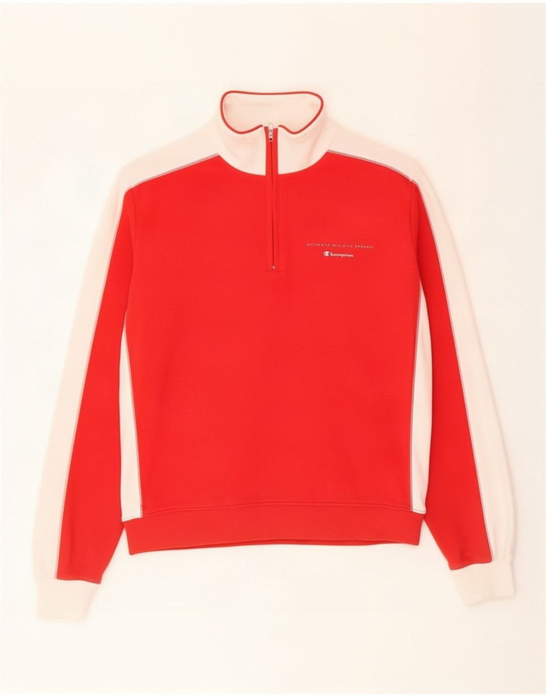 Champion Herre Zip Neck Sweatshirt Jumper Medium Rød Colourblock