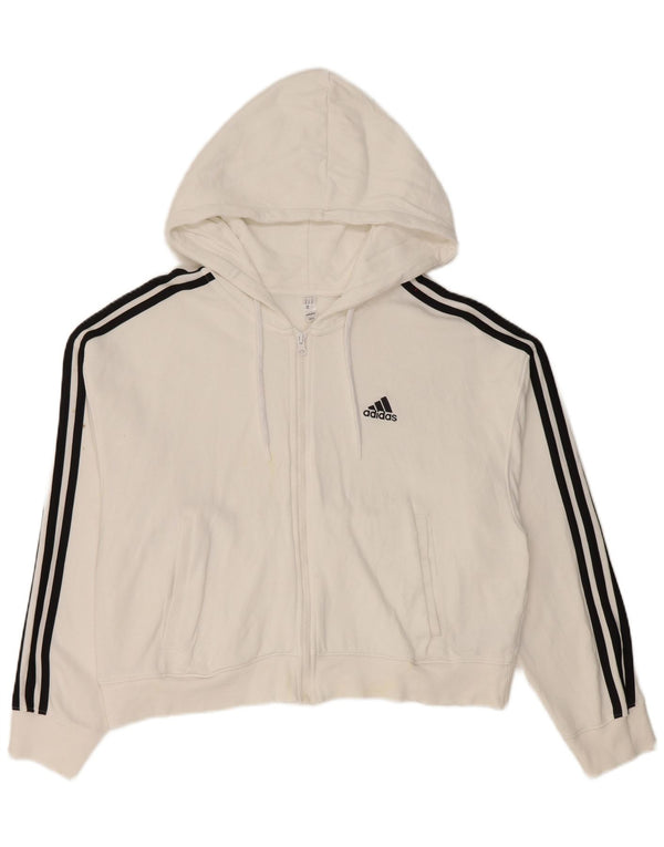 Adidas Dame Crop Hættetrøje Sweater UK 12/14 Medium White Bomuld