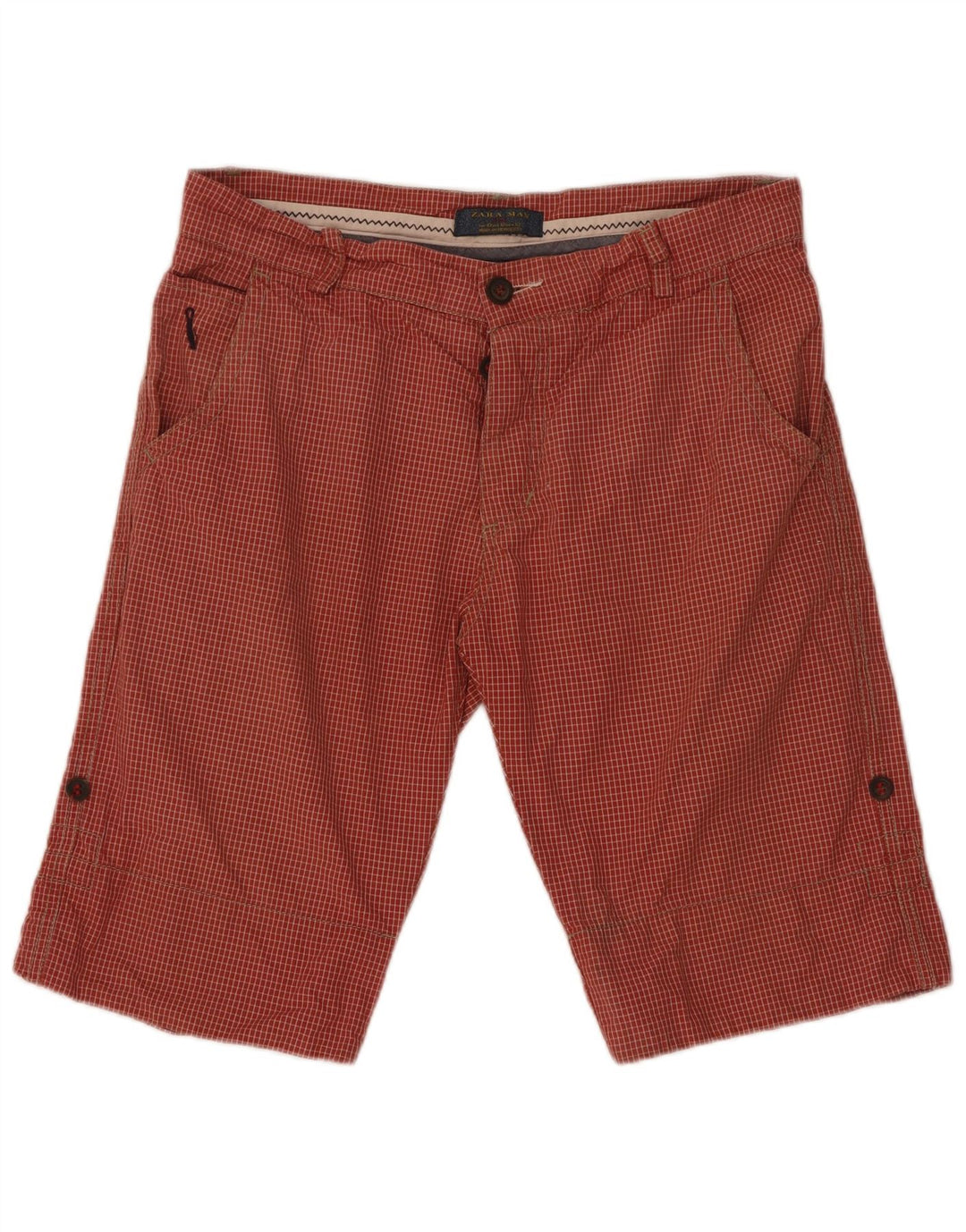 Zara Chino Shorts til mænd EU 42 Large W32 Rød ternet bomuld