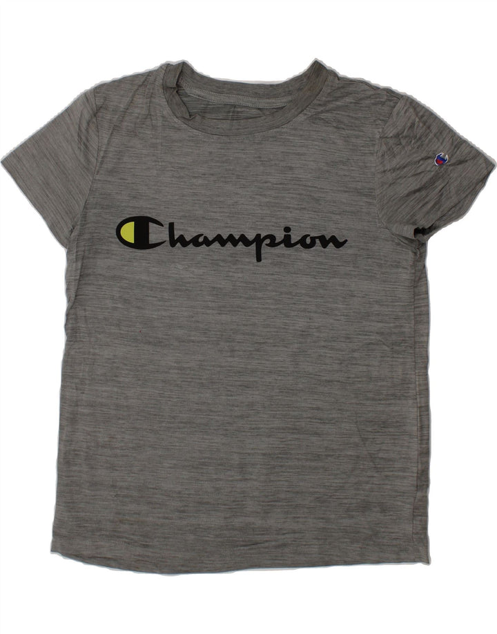 CHAMPION Boys Graphic T-Shirt Top 7-8 Years Grey Pinstripe Polyester Vintage Champion and Second-Hand Champion from Messina Hembry 