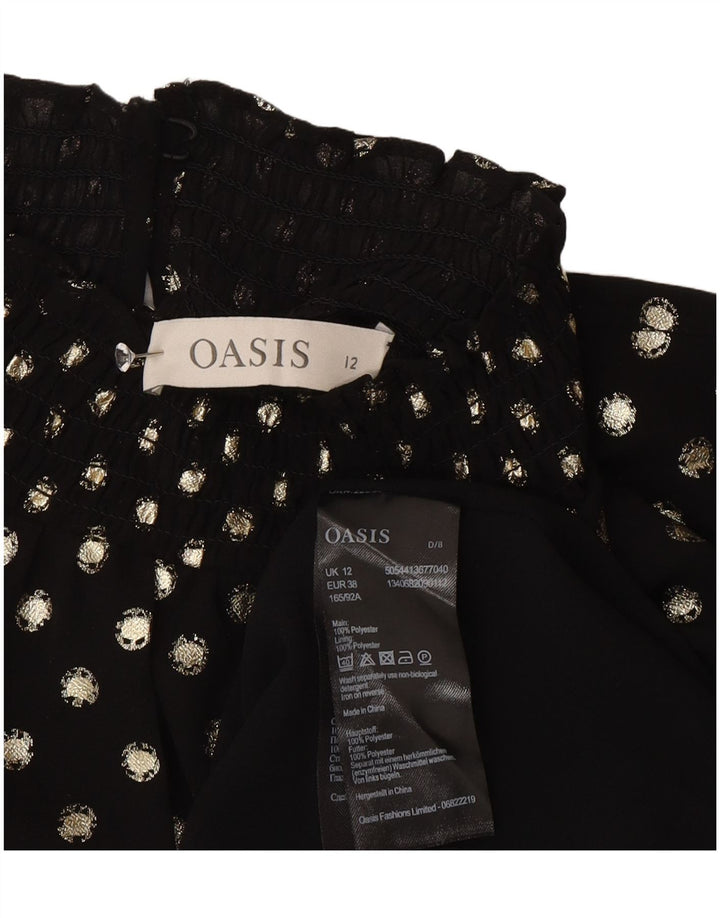 Oasis Dame Langærmet Bluse Top UK 12 Medium Sort Plettet Polyester