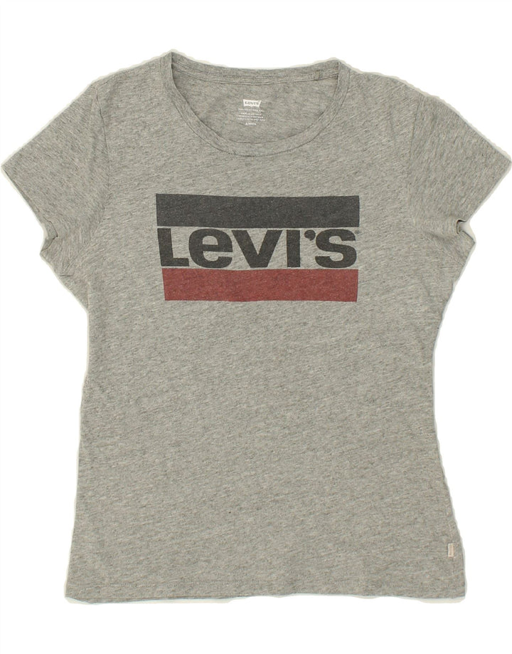 LEVI'S Womens Graphic T-Shirt Top UK 10 Small Grey Vintage Levi's and Second-Hand Levi's from Messina Hembry 