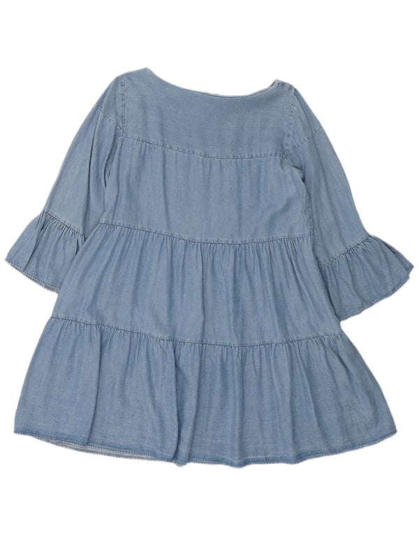 Zara Dame 3/4 ærmet Oversized Denim Kjole UK 6 XS Blå Lyocell