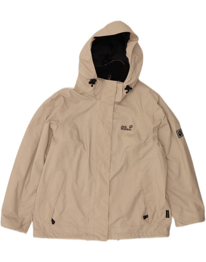 JACK WOLFSKIN Regnjakke med hætte til kvinder UK 18/20 XL Beige Polyester