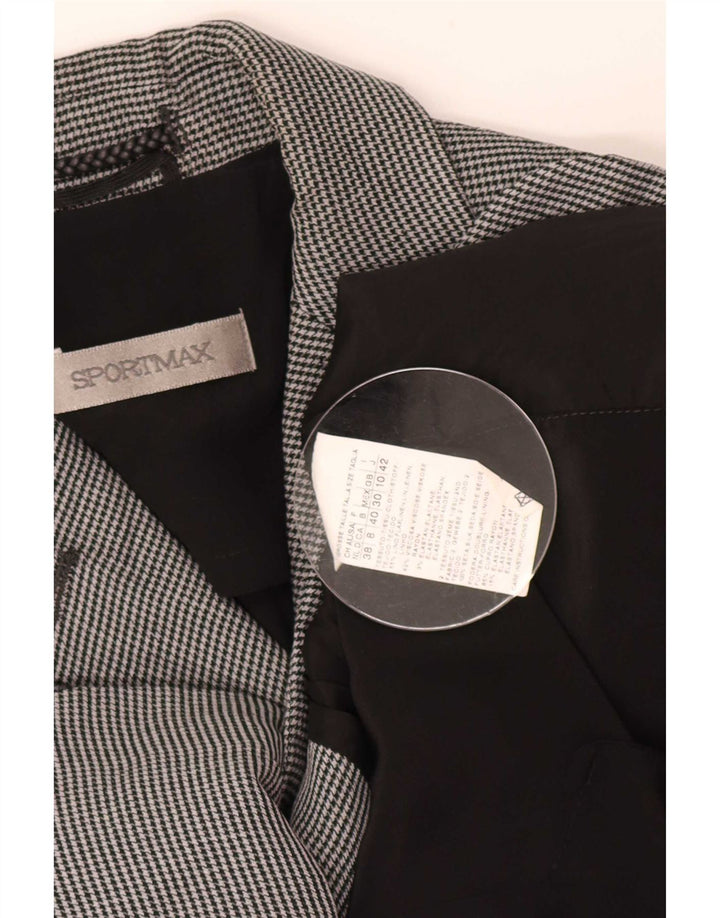 Sportmax Dame 2-knaps Blazer Jacket UK 10 Small Grey Houndstooth Linen