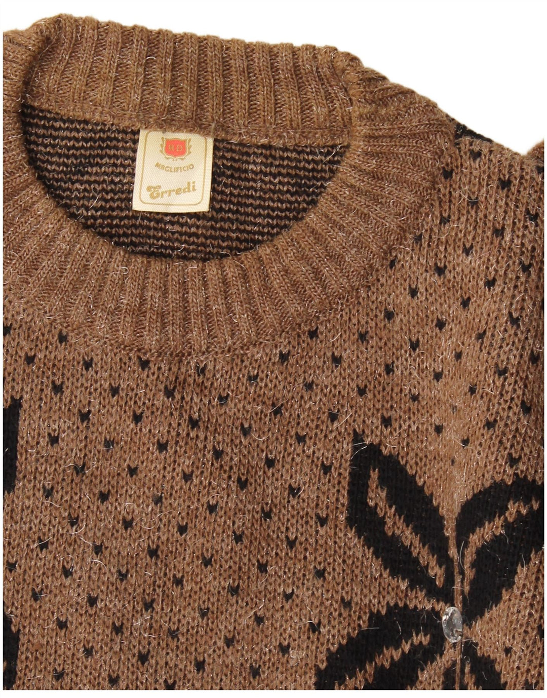 Erredi Womens Crew Neck Jumper Sweater UK 16 Large Brown Floral