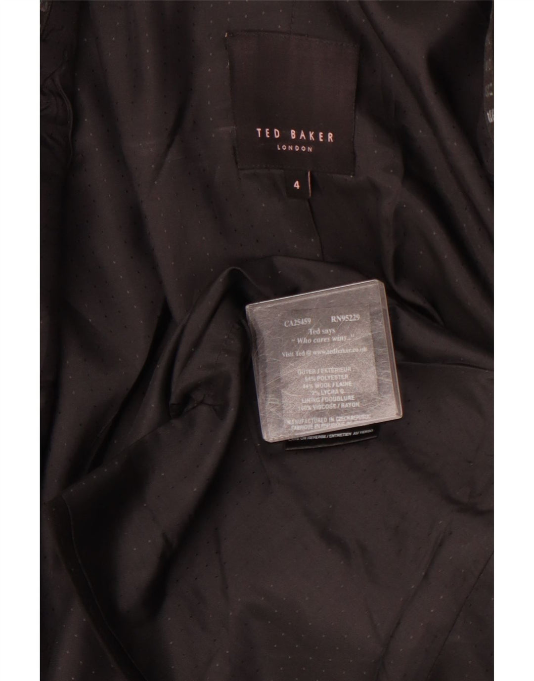 TED BAKER Dame 1-knaps blazerjakke str. 4 Stor sort plettet