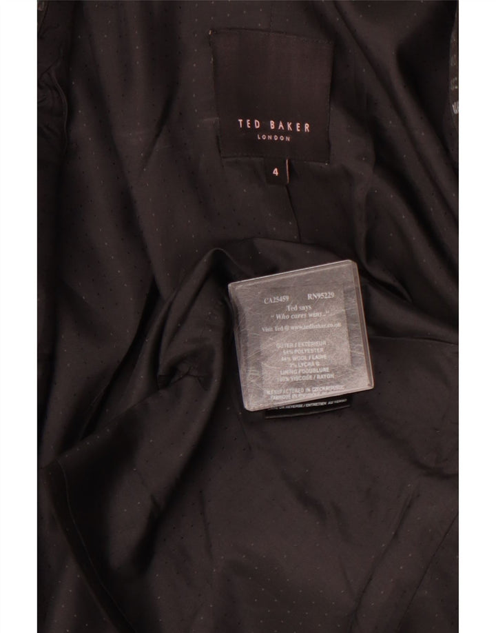 TED BAKER Dame 1-knaps blazerjakke str. 4 Stor sort plettet