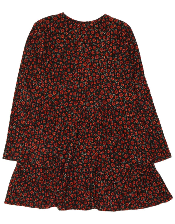 Zara Dame Langærmet Tiered Kjole UK 12 Medium Black Floral