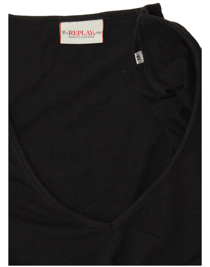 REPLAY Dame Grafisk T-Shirt Top UK 18 XL Sort