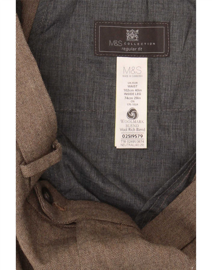 Marks & Spencer Herre Regular Fit Suit Bukser W40 L29 Beige Polyester