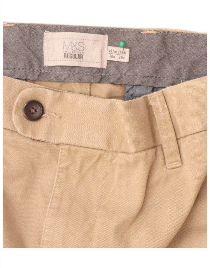 Marks & Spencer Herre Regular Fit Suit Bukser W38 L29 Beige Bomuld