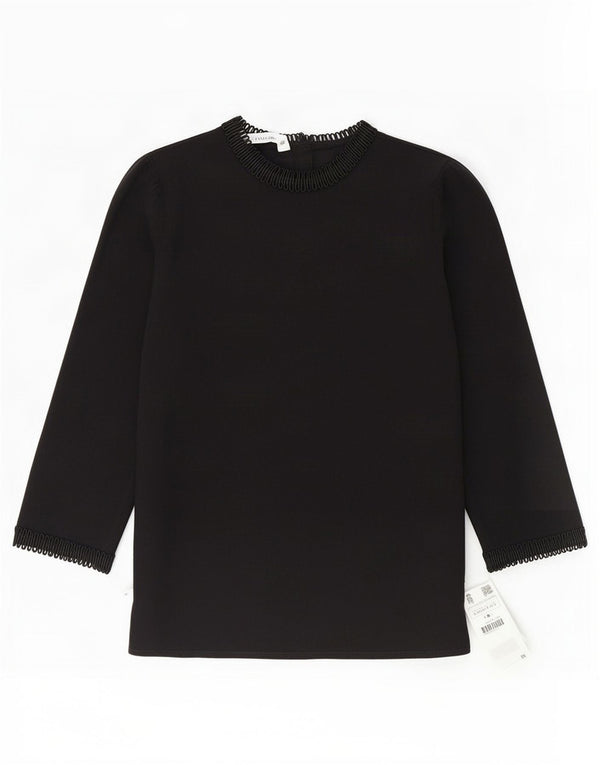 Zara Dame 3/4 ærmet bluse Top UK 14 Medium Sort hør