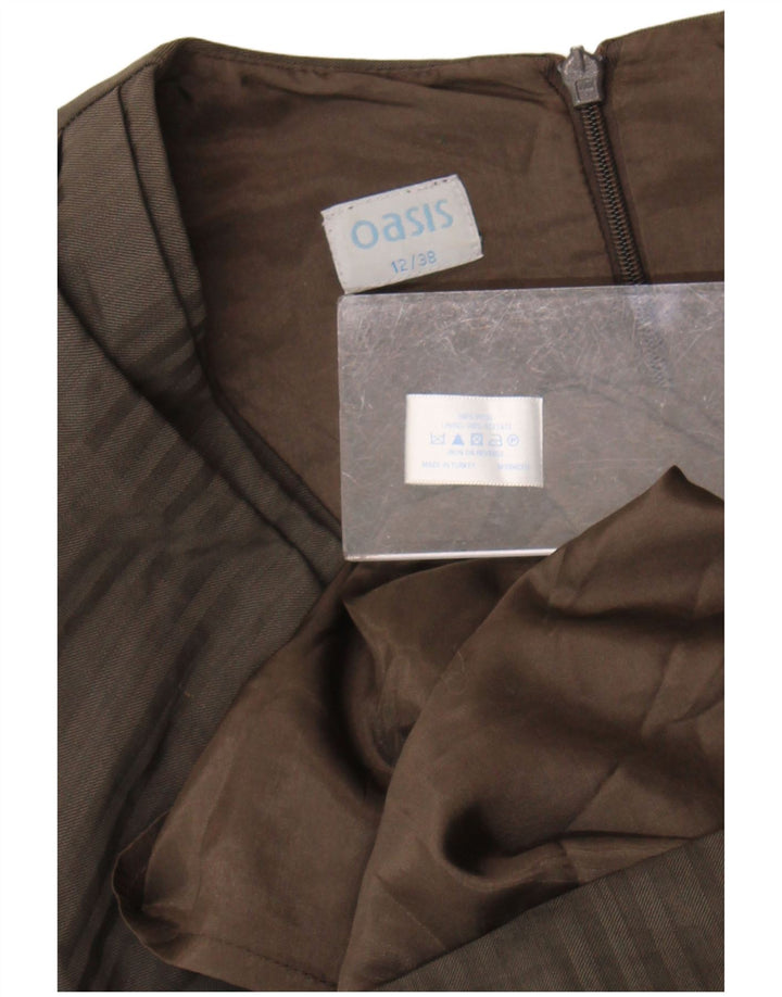 Oasis Kvinders Ærmeløs Skede Kjole UK 12 Medium Brun Stribet Uld