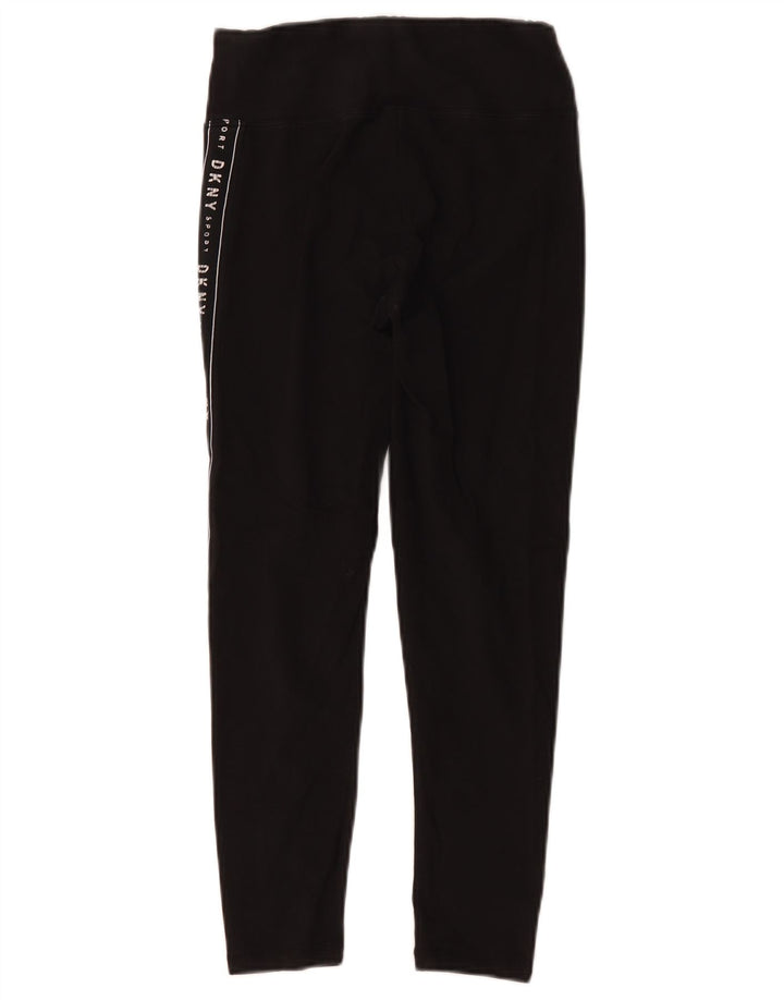 Dkny Womens Crop Graphic Leggings UK 8 Small Black Bomuld