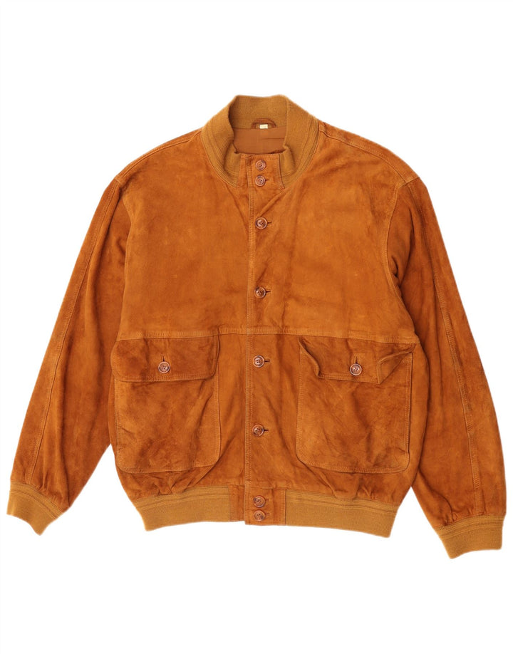 Vintage herre ruskind bomberjakke IT 52 Stort beige læder