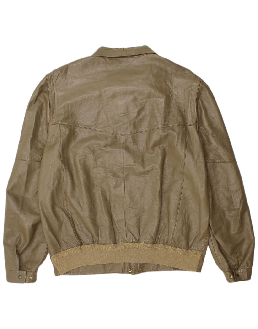 VINTAGE Mens Leather Jacket IT 56 3XL Khaki Leather