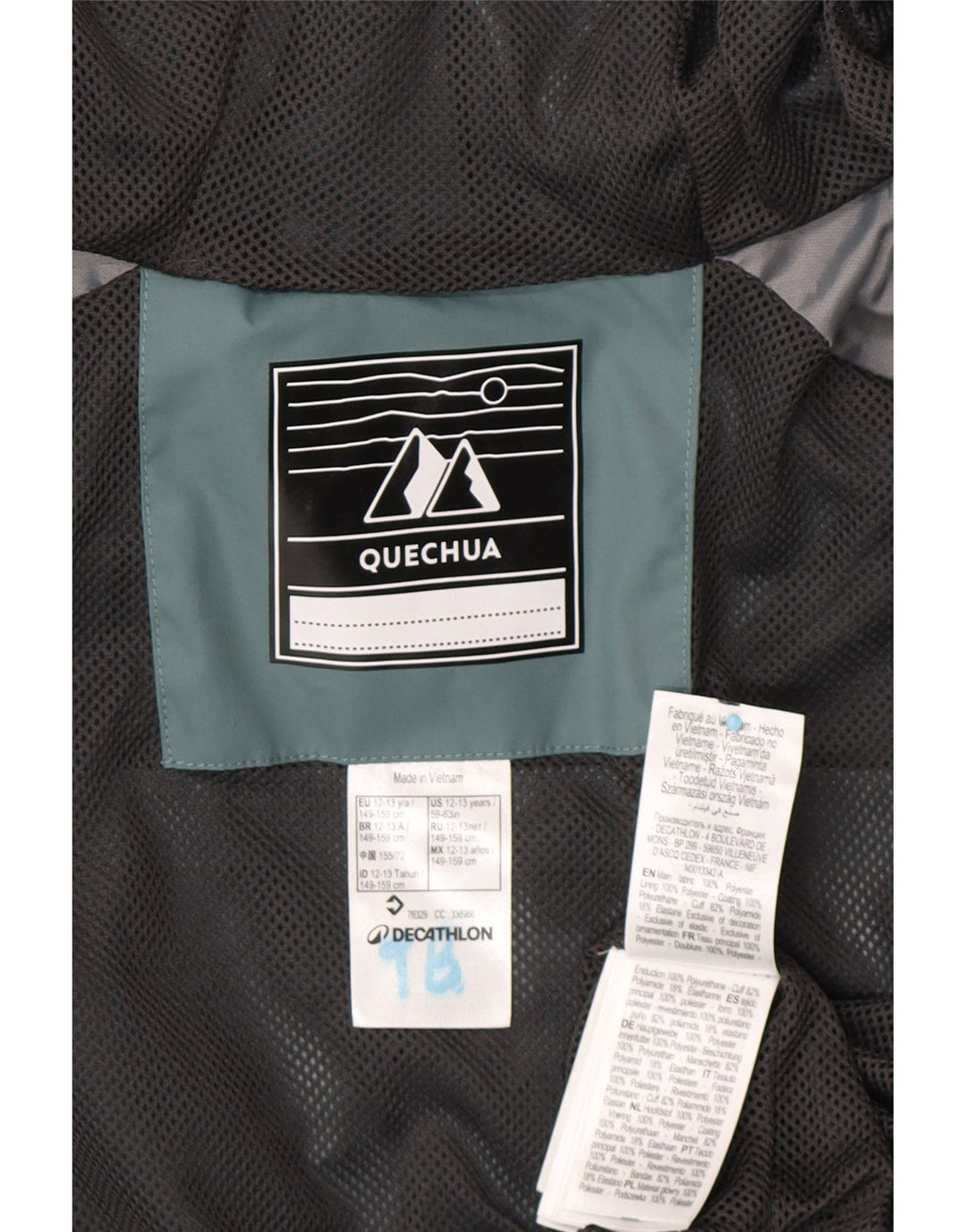 DECATHLON drenge Quechua regnjakke med hætte 12-13 år grøn polyester