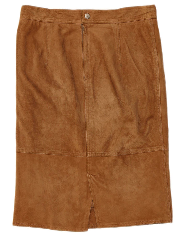Vintage lige nederdel i ruskind til kvinder W30 Medium Beige