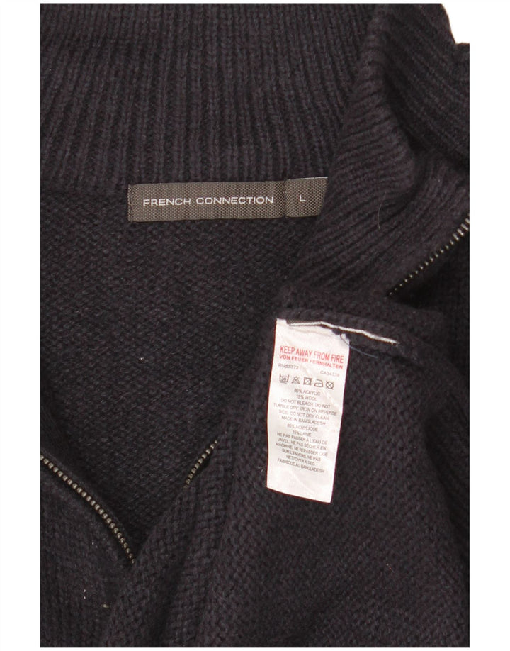French Connection Herre Zip Neck Jumper Sweater Large Navy Blue Akryl