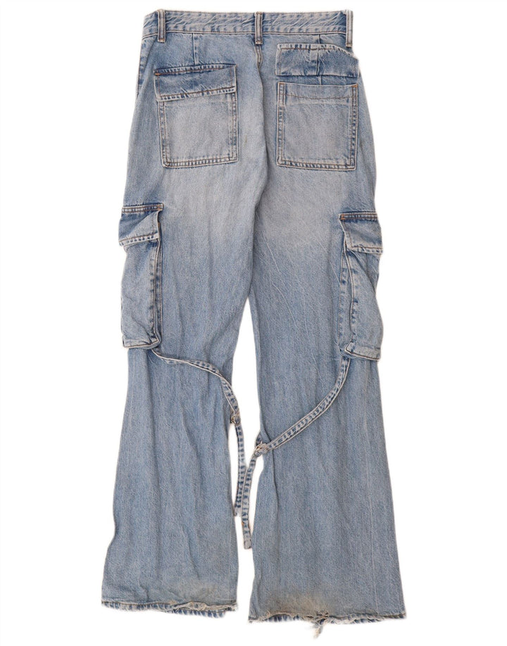 ZARA Dame Cargo Flared Jeans EU 34 2XS W24 L32 Blå Bomuld
