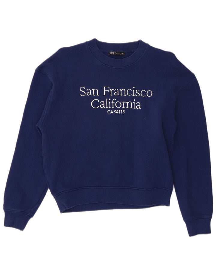 Zara Graphic Sweatshirt Jumper UK 14 Medium Navy Blue Bomuld