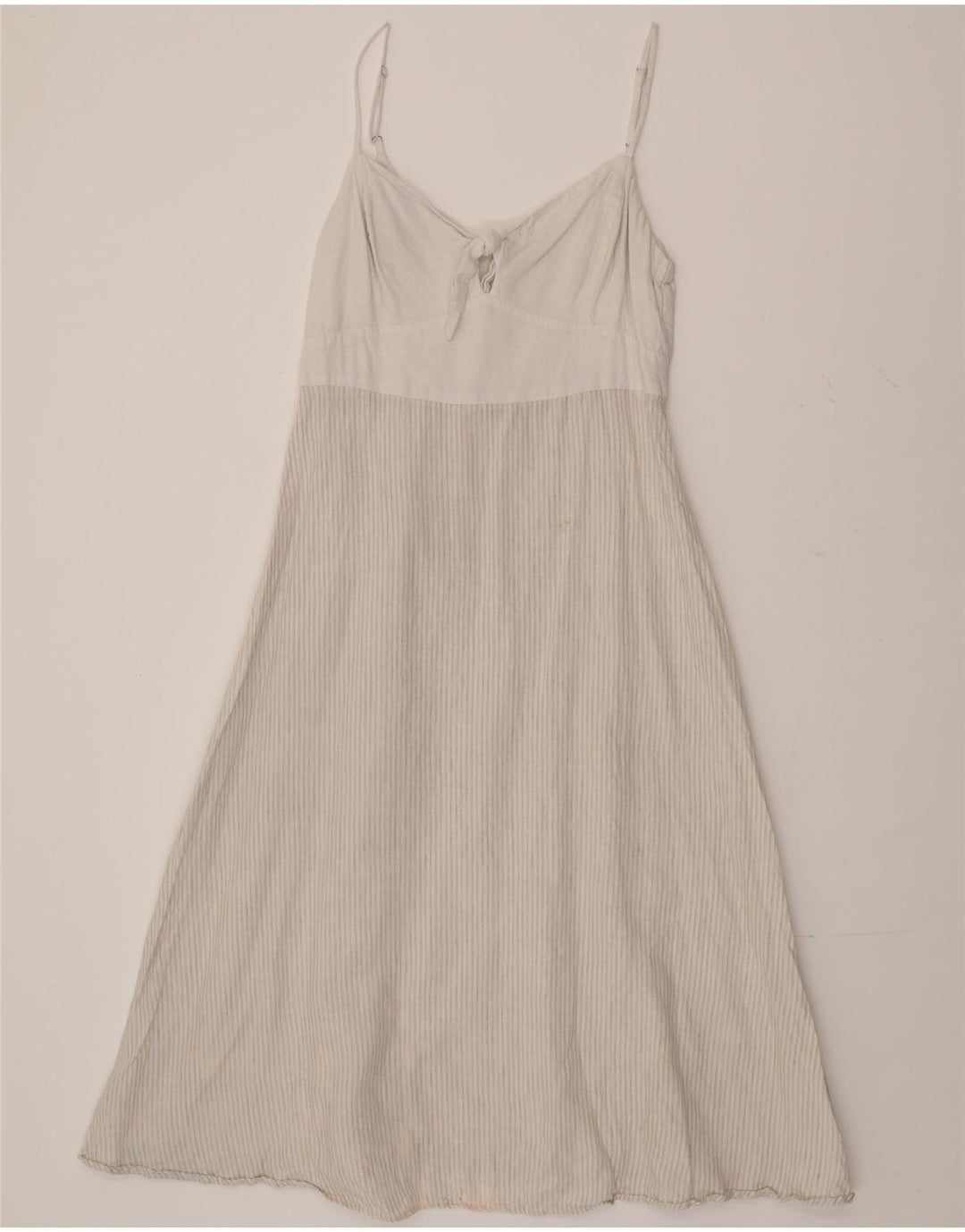 Benetton Womens Slip Dress UK 12 Medium White Pinstripe Linen